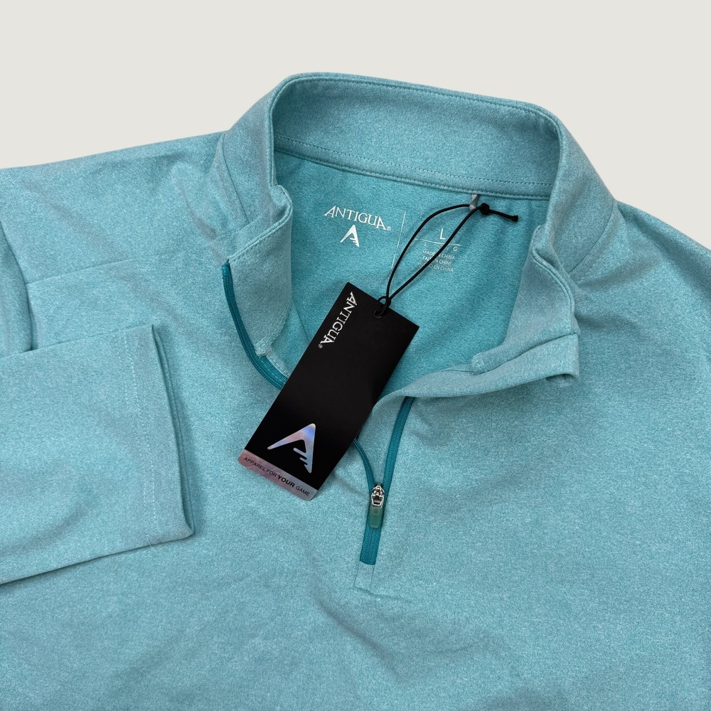 NEW Antigua Mens L Swing Set 1/4 Zip Pullover Teal Heathered Performance Top NWT